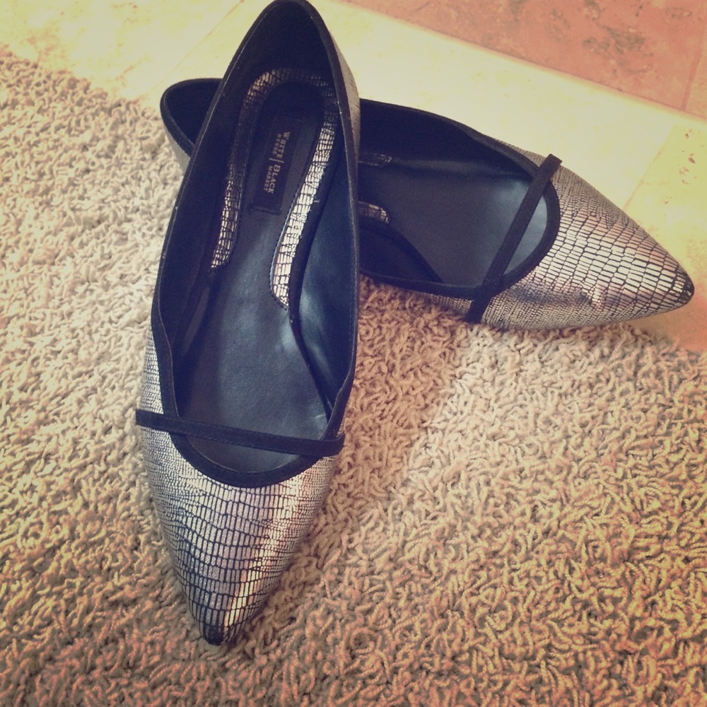 WHBM Silver Pointed Toe Flats - Picture 1 of 5
